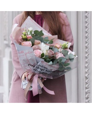 Pink roses & White Lisianthus