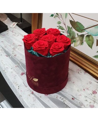 Box with forever roses and chocolates