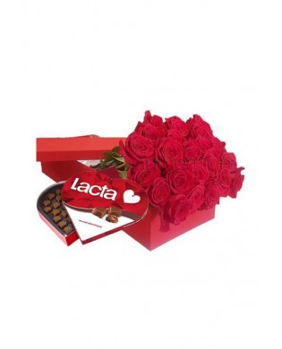 Box with 15 roses and chocolates