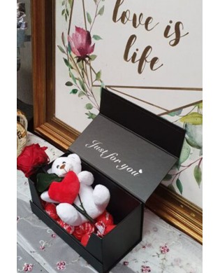 Teddy Bear with a Forever Rose and Chocolates