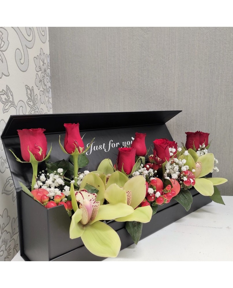 Oblong Box with Red Flowers