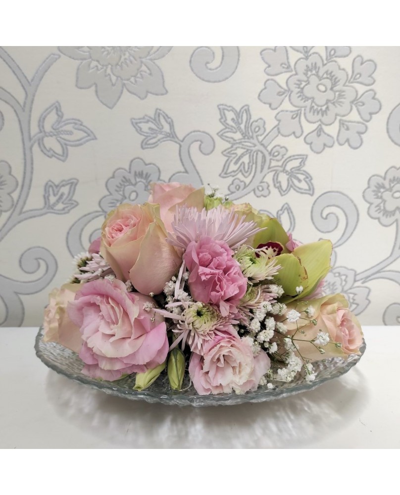 Crystal Plate with Pink Flowers