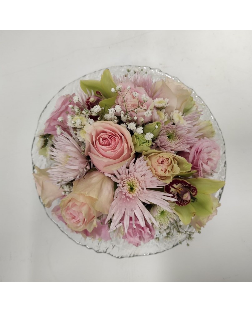 Crystal Plate with Pink Flowers